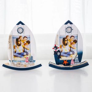 Moldura 5 Polegada porta-retratos de balanço barco à vela personalidade criativa decoração acessórios para casa porta-retratos de madeira para crianças