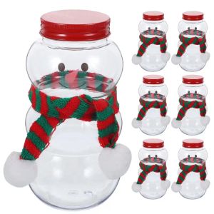 Barattoli da 10 set Bottiglie di latte a forma di pupazzo di neve di Natale con coperchi Bottiglia di succo di plastica di Natale Forniture natalizie con sciarpe