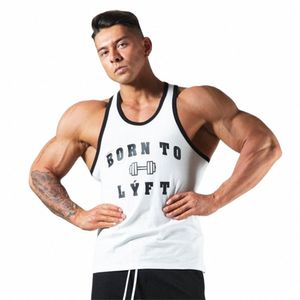 Uomini Estate Bodybuilding Canotta Palestra Fitn Formazione Cott Sleevel Camicia Maschile Casual Stampa Stringer Canotta Canottiera n3dp #