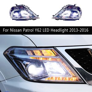 Para nissan patrol y62 led conjunto do farol 13-16 luz de circulação diurna streamer indicador de sinal de volta acessórios do carro lâmpada dianteira