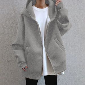 Women Korean Style Hoodies Zipup Harajuku Oversized Solid Pocket Hooded Sweatshirts Autumn Long Sleeve Loose Baseball Jacket 240318