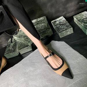 Casual Shoes Mkkhou Fashion Women High Quality Real Leather Pointed Square Button Color-Blocking Flat Maryjane Daily Light