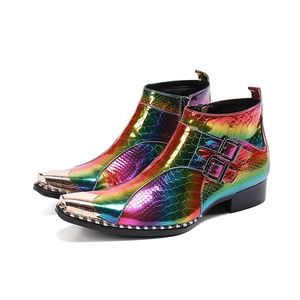 Novo design botas masculinas apontadas de metal toe botas de tornozelo de couro masculino festa de cor, botas de casamento para homens botas hombre