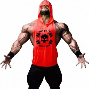 brand Gyms Clothing Mens Bodybuilding Hooded Tank Top Cott Sleevel Vest Sweatshirt Fitn Workout Sportswear Tops Male J2vf#