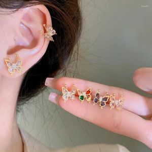 Orecchini a bottone Colorati brillanti zirconi Farfalla Donne Ragazze Moda Delicate clip per cartilagine dell'orecchio Orecchino falso Non penetrante