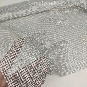 Kumaş 120cm*45cm Gümüş Rhinestone Metalik Kumaş Kristal Metal Örgü Sulak Ruloları Kendal Jenner Elbise Kumaş Cosplay Giyim Perdeleri