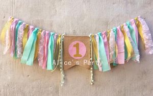 Decoração de festa hortelã ouro rosa menina highchair bunting perfeito quarto de bebê guirlandas pompom banner princesa 1º aniversário decoração de chuveiro