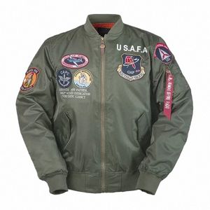 Wiosenna jesień Nowa krótka mączka Air Force Force Hafted Badge Bomber Owewear Retro Classic Płaszcz Streetwear Mężczyzna B2BI#