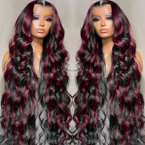 200% Density Pre Plucked 13X6 Rose Red Highlight Ombre Lace Front Brazilain Virgin Glueless Wigs Human with Baby Hair