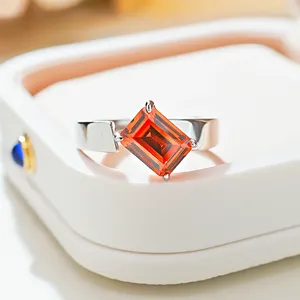 Кольца кластера Fenda Изумрудная огранка Серебряное кольцо 925 пробы с высокоуглеродистыми бриллиантами Элегантная и уникальная универсальная девушка