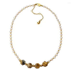Anhänger Naturperlen Halskette für Frauen Tigerauge Perlen Mode Goldfarbe Eleganter Schmuck OEM-Hersteller