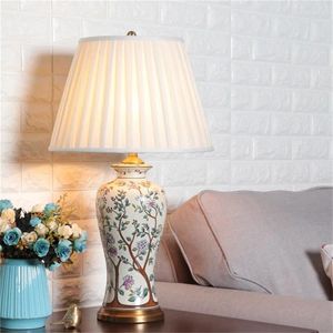 Table Lamps SAROK Luxury Lamp Ceramic Hand Printed Copper Desk Light Fabric LED Decorative For Home Foyer Dining Room Bed Office
