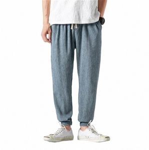 Summer Linen Pants Men Solid Color Harem Pants Sweatpants Harajuku Joggger Pants Man Fi Casual byxor R7TI#