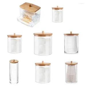 Förvaringsflaskor Makeup Bomullsdyna Stoarge Box Bamboo med spegelbehållare