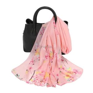 Sarongs New Peach Blossom Chiffon Silk Scarf Womens Sunshade Cape and Wrapped Womens Soft Yarn Beach Fountain Printed Headband Stone 24325