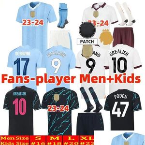 قمصان كرة القدم 23 24 Haaland Man Citys 2023 2024 Player Compans Grealish Foden Sterling Football Shirt de Bruyne Gesus Bernardo Mahrez Otlo6