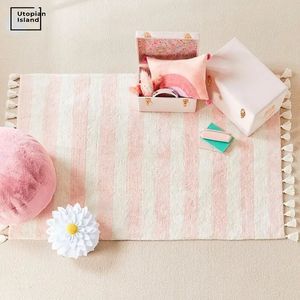 Striped Fluffy Carpet For Living Room Pink Hairy Nursery Play Mat For Children Plush Babi Mats Furry Soft Kids Bedroom Rugs 240322