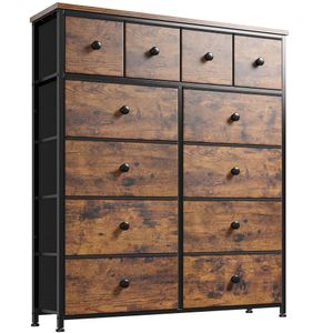 Enhomee Dresser, & Chests With12 Tall Dressers Bedroom Chest of Drawers Fabric Dresser for Bedroom, Closet, Living Room Wood Top Metal Frame Rustic Brown