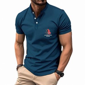 Einfarbig bedrucktes Herren-Poloshirt Kurzarm-T-Shirt Lässiger Fi-Blazer Sommer-Revers-Herrenhemd leitet Schweiß ab N0cU #