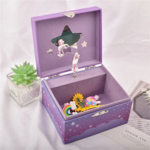 Boxes Children's Day Gift Girl's Musical Jewelry Storage Box with Spinning Unicorn Rainbow and Stars Design Beautiful Music Box