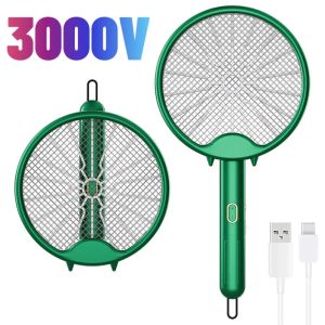 Film 3000v Electric Mosquito Racket Usb Mosquito Killer Lamp Rechargeable Bug Zapper Foldable Fly Swatter Mosquito Repellent Lamps