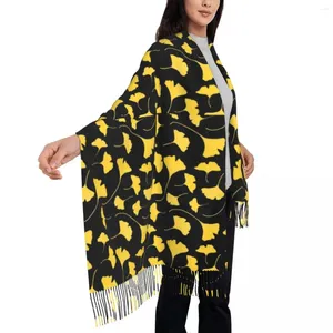 Scarves Ginkgo Biloba Scarf With Long Tassel Yellow Leaves Print Warm Soft Shawls And Wrap Women Custom Headwear Autumn Bandana