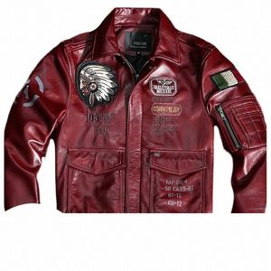 pilot Genuine 2023 Red Leather Jacket Men Military Style Plus Size 5XL Real Natural Cowhide Autumn Slim Fit Aviati Coat p1fm#