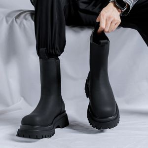 Сапоги New Chelsea Boots Men Shoes Classic Black Fashion Wersatile British Style Street Party Lust Sole Mid Cut Boots Boots