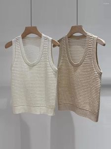 Tanques femininos 2024 primavera e verão mulheres lantejoulas colete u colarinho oco linho cordão corrente sem mangas camisa de malha tanktop