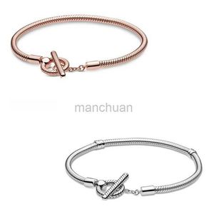 Chain Primitive Rose Gold T-bar Snake Chain Bracelet Suitable for Women 925 Pure Silver Beads Charm Fashion Jewelry 240325