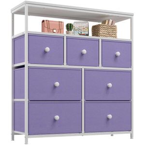 Enhomee Purple Bedroom 7 2 Shees, TV Stand Dresser with Wooden Top and Metal Frame, Tall Dressers & Chest of Drawers for Bedroom, Closets, Lavender