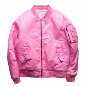 men Pink Bomber Jacket Quilted / Thin Aviator Jackets Zippered Sleeve Pocket Stand Collar Japan Style Orange Baseball Jacket 24Fo#