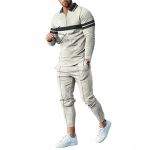 2022 Autunno Inverno Lg manica Polo Shirt + pantaloni della tuta uomini del vestito con scollo a V Felpa da uomo Streetwear Vintage Set di abbigliamento k92L #