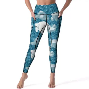 Damen-Leggings, arktischer Tierdruck, Yogahose, niedlicher Eisbär, sexy hohe Taille, elegante Sportstrumpfhose, schnell trocknende Workout-Leggings