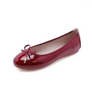 Casual Shoes Ballet Flats Women Classics Loafers Red Patent Leather Lady Fashion Design Bowknot 2024 Spring For Woman