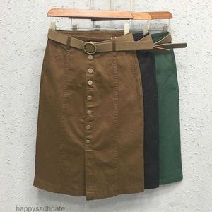 Skirts 2023 Korean Style Womens Khaki Beige Black Button High Waisted Pencil Denim Skirt Women Woman Placket Skinny Jean