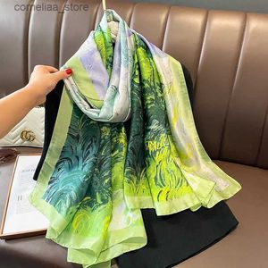 Bandanas Durag Bandanas Durag New Beach 180x90cm 실크 스카프 2023 럭셔리 디자인 스퀘어 스카프 여성 숄 인기있는 스타일 선 스크린 반다나 Y24032