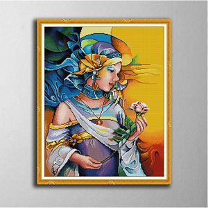 Holding the flower DIY cross stitch Embroidery Tools Needlework sets counted print on canvas DMC 14CT 11CT cloth, long-staple cotton cloth (more soft and endurable)