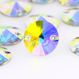 Caixas redondas rivoli costura cristal ab strass aplique costurar em contas de parte traseira plana pedras de strass para bordado roupas diy decoração