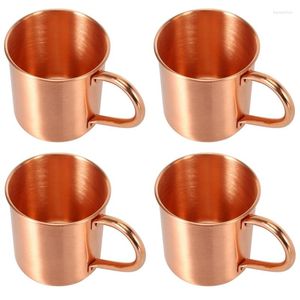 Mugs 4X Pure Copper Moscow Mule Mug Solid Smooth Without Inside Liner For Cocktail Coffee Beer Milk Water Cup Home Drinkware