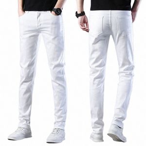 men's Fi Brand Elastic Slim Fit Denim Lg Pants Casual White Straight Leg Y2k Jeans For Men Streetwear 07Ot#