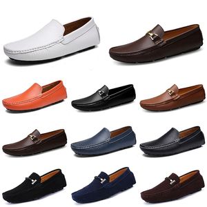 Designer de couro Doudou Mens Casual Driving Shoes Respirável Soft Sole Light Tan Preto Marinho Branco Azul Prata Amarelo Cinza Masculino Flats Calçado All-Match Sapato Preguiçoso A114