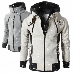 Męskie kurtki zamków błyskawicznych ciepłe kurtki bombowce jesienne zimowe swobodne polarowe podwójne płaszcze z hooderem męskie marce szczupła fit fit 6809#