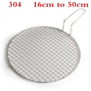 Meshes 304 stainless steel round Korean barbecue net baking tray roasted steel mesh BBQ grill charcoal Janpanese BBQ net with handle