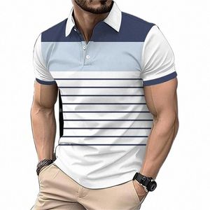 Fi Stripe Print Polo T Shirt Para Homens Esportes Ao Ar Livre Golf Wear Verão Casual Lapela Butt Camisas Oversized Manga Curta Tops y5A7 #