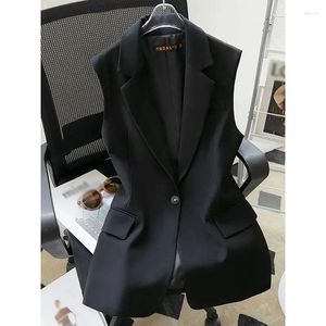 Kadın Yelekleri Vahşi Aslı Blazer Yelek Kolsuz Ceket 2024 Bahar Sonbahar Kadın Kore Takım Siyah Ofis İşi