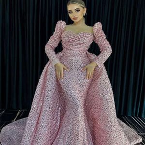 Ebi arab Arabic Aso OCT MERMID Pink Bride Sukienki z koralika Seksowna wieczór Prom Formalne przyjęcie urodzinowe celebrytka matka halunów sukienka ZJ