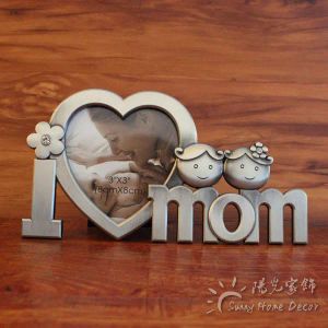 Frame I Love Mom Dad 3" Heart Shaped Metal Photo Frame Desktop Decoration Ornaments Home Craft Family Gift Customized Photo Accepted