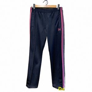 2020 Pink Stripe Needles Awge Sweatpants Män kvinnor Hip Hop Pink Butterfly Brodery Logo Needles Pants High Quality Awge Pants V1AL#