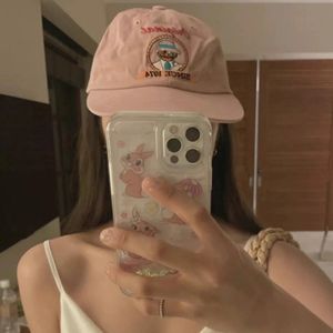 Koreanische süße Bär bestickt flache Krempe Baseball Cap Frühling und Sommer Mode süße rosa zeigen Gesicht kleine Damen Hüte 240311